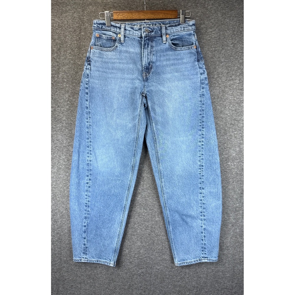 American Eagle Barrel Jeans Womens 0 Blue Trendy High Rise Tapered Medium Wash